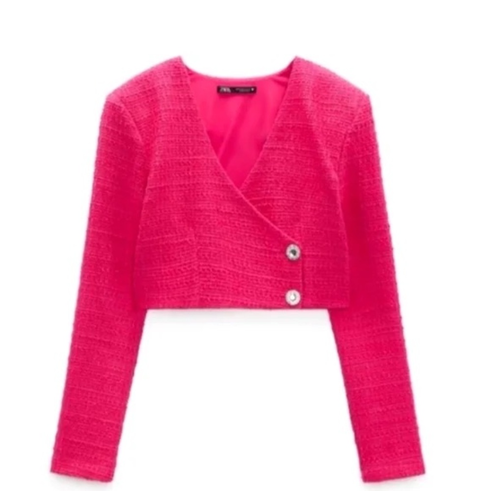 Zara Fuchsia V-Neck Buttoned Sweater
